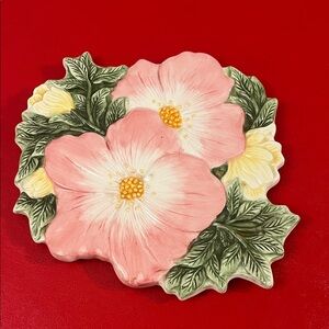 Vintage Charter Club Home Pink Embossed Wild Flowers Ceramic Hot Plate Trivet